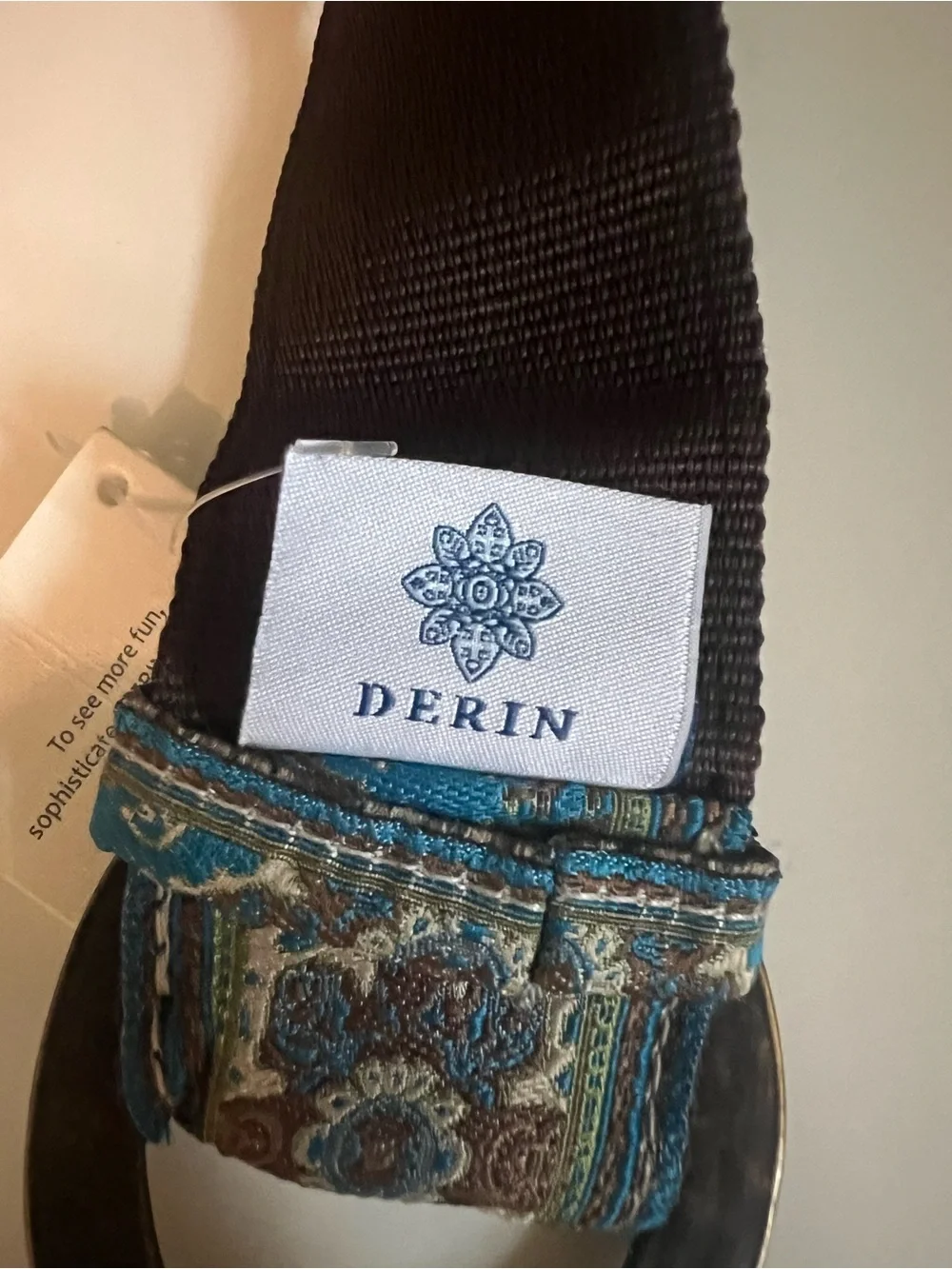 Blue Floral Woven Belt with Antique Gold Ring
